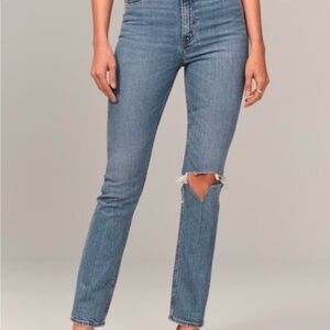 Abercrombie & Fitch Blue Ripped 90s Slim straight ultra high rise Jeans